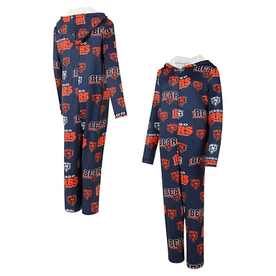 Women's Concepts Sport Navy Chicago Bears Roadway Allover Print Microfleece Full-Zip Union Suit