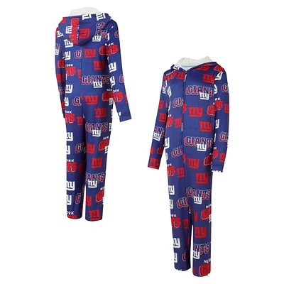 Women's Concepts Sport Royal New York Giants Roadway Allover Print Microfleece Full-Zip Union Suit