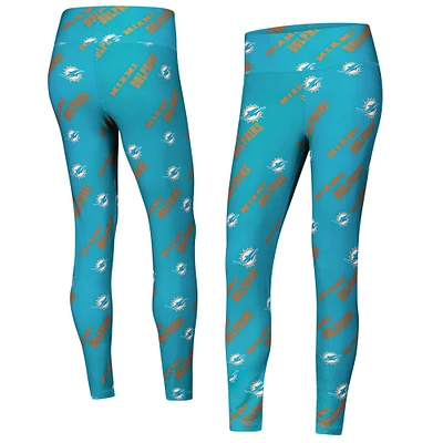 Women's Concepts Sport Aqua Miami Dolphins Breakthrough Allover Print Knit Sleep Leggings