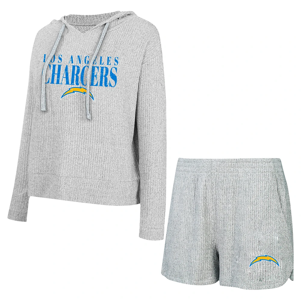 Women's Concepts Sport Gray Los Angeles Chargers Juniper Long Sleeve Hoodie Top & Shorts Set
