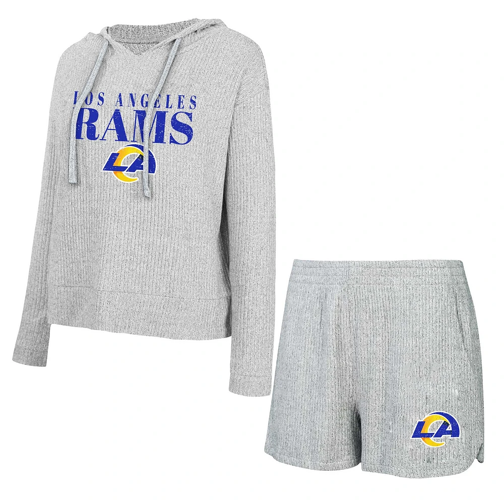 Women's Concepts Sport Gray Los Angeles Rams Juniper Long Sleeve Hoodie Top & Shorts Set