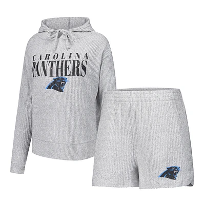 Women's Concepts Sport Gray Carolina Panthers Juniper Long Sleeve Hoodie Top & Shorts Set