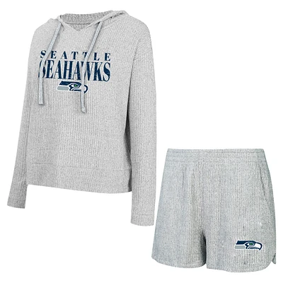 Women's Concepts Sport Gray Seattle Seahawks Juniper Long Sleeve Hoodie Top & Shorts Set