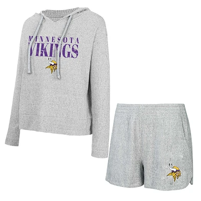 Women's Concepts Sport Gray Minnesota Vikings Juniper Long Sleeve Hoodie Top & Shorts Set
