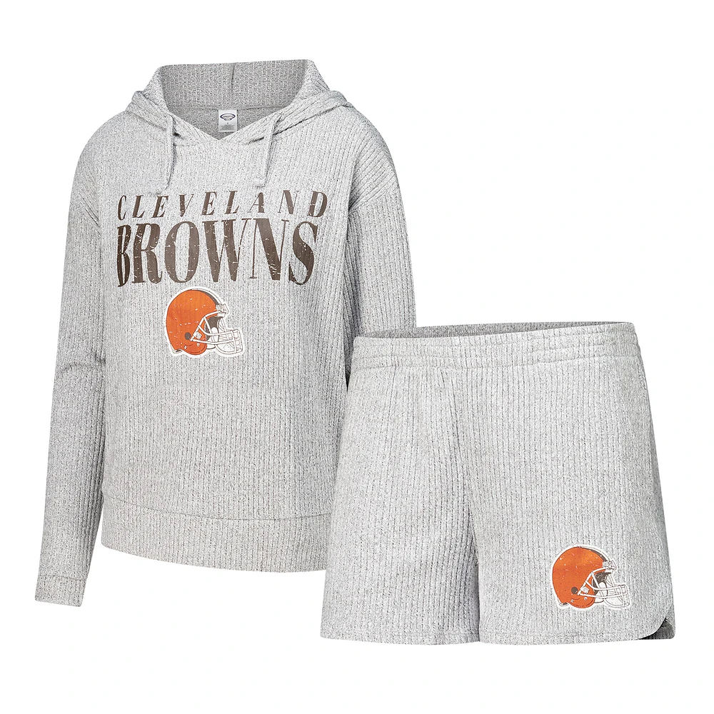 Women's Concepts Sport Gray Cleveland Browns Juniper Long Sleeve Hoodie Top & Shorts Set