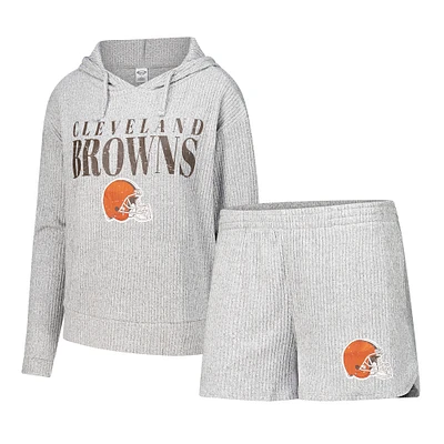 Women's Concepts Sport Gray Cleveland Browns Juniper Long Sleeve Hoodie Top & Shorts Set