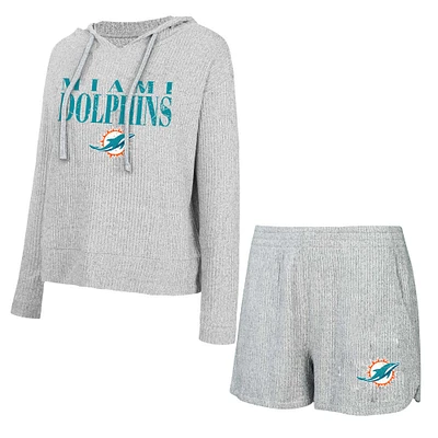 Women's Concepts Sport Gray Miami Dolphins Juniper Long Sleeve Hoodie Top & Shorts Set