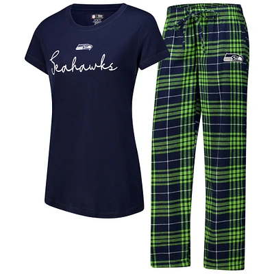 Women's Concepts Sport Seattle Seahawks Vector Top & Flannel Pants Sleep Set