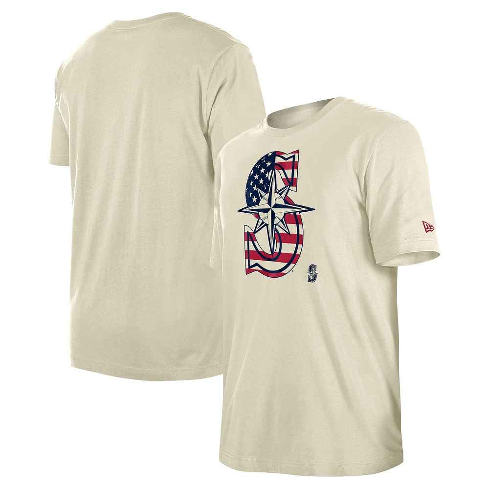Men's New Era Cream Seattle Mariners Americana Flag Fill T-Shirt