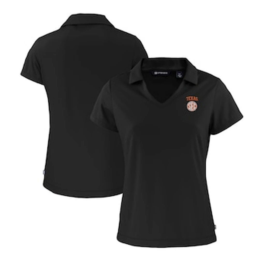 Women's Cutter & Buck Black Texas Longhorns SEC Daybreak Eco Recycled V-Neck Polo