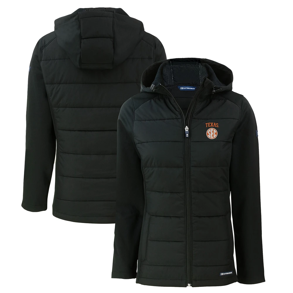 Women's Cutter & Buck Black Texas Longhorns SEC Evoke Hybrid Eco Softshell Recycled Full-Zip Jacket