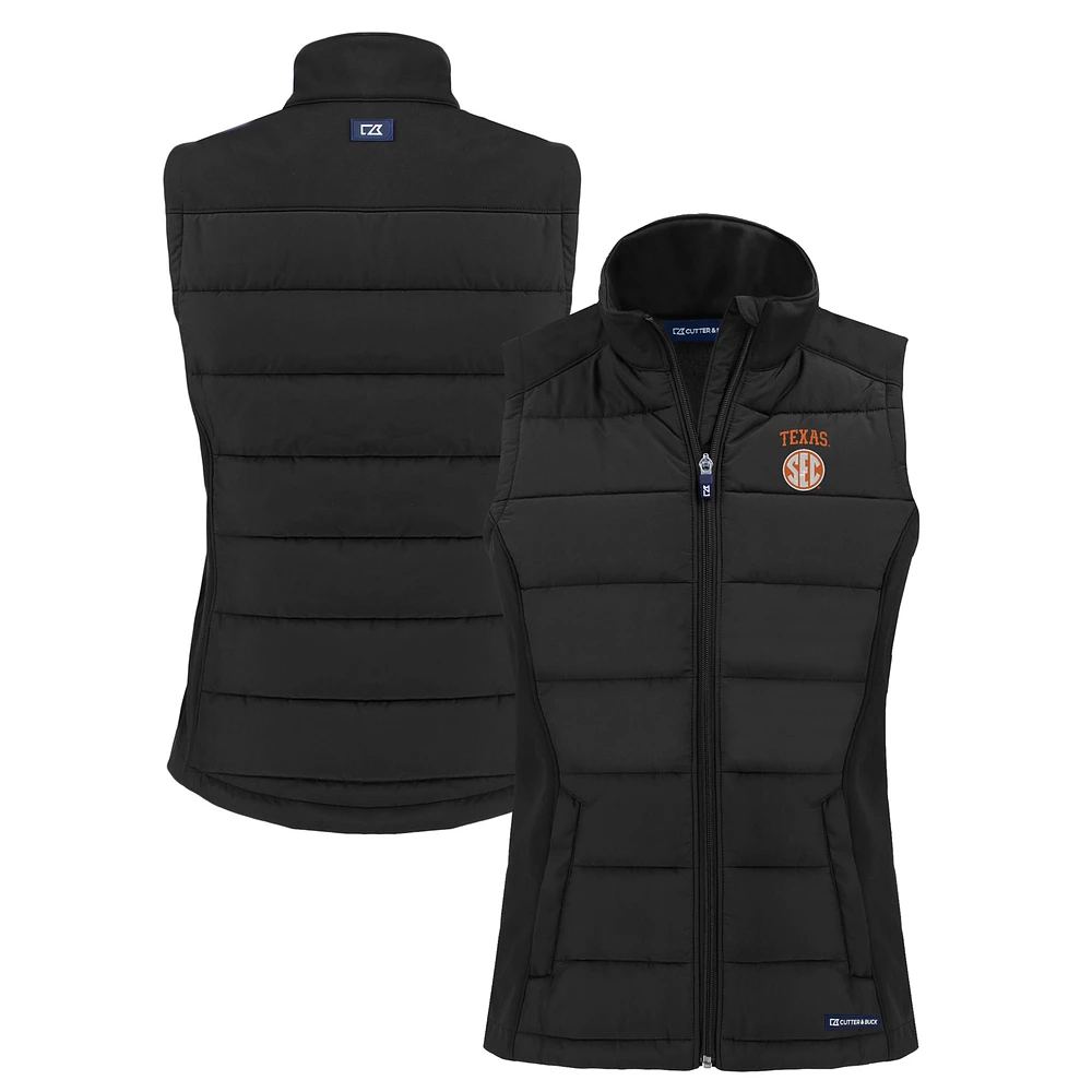 Women's Cutter & Buck Black Texas Longhorns SEC Evoke Hybrid Eco Softshell Recycled Full-Zip Vest