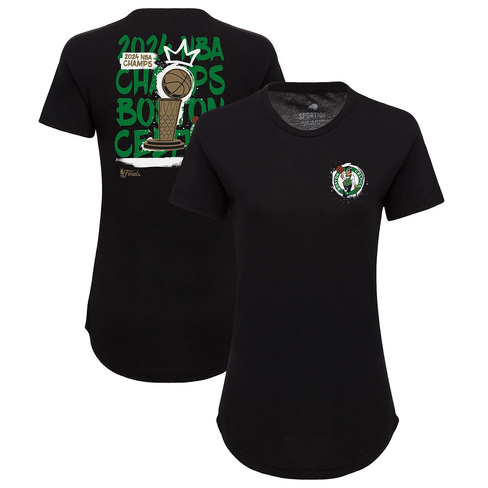 Women's Sportiqe Black Boston Celtics 2024 NBA Finals Champions King of the Court Phoebe Tri-Blend T-Shirt