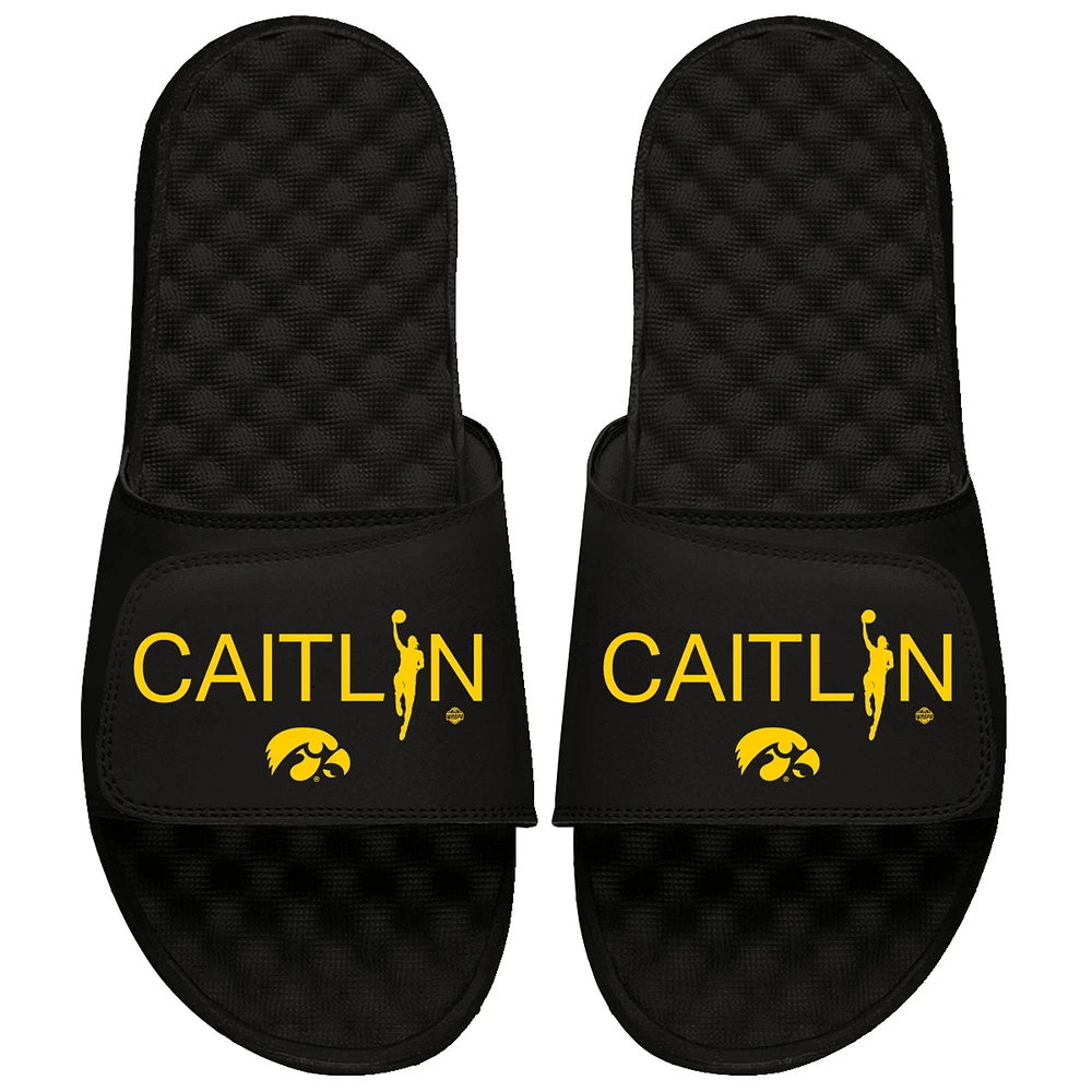 Unisex ISlide Caitlin Clark Black Iowa Hawkeyes Player Stack Slide Sandals