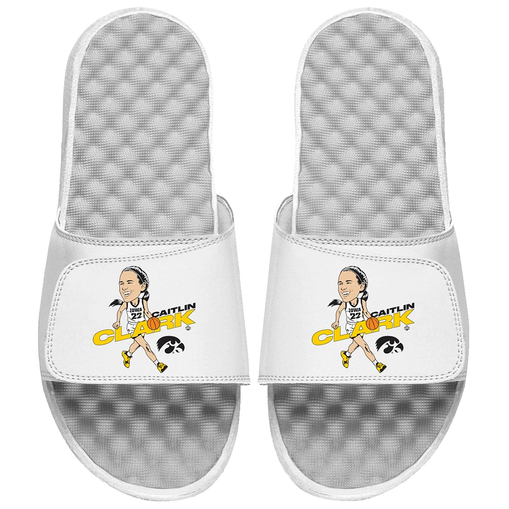 Unisex ISlide Caitlin Clark White Iowa Hawkeyes Caricature Slide Sandals