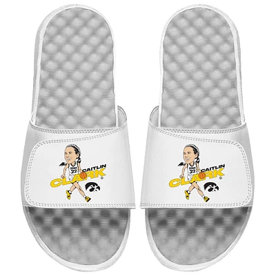 Unisex ISlide Caitlin Clark White Iowa Hawkeyes Caricature Slide Sandals
