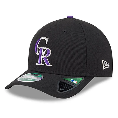 Men's New Era Black/ Colorado Rockies Player Replica 9FORTY Adjustable Hat