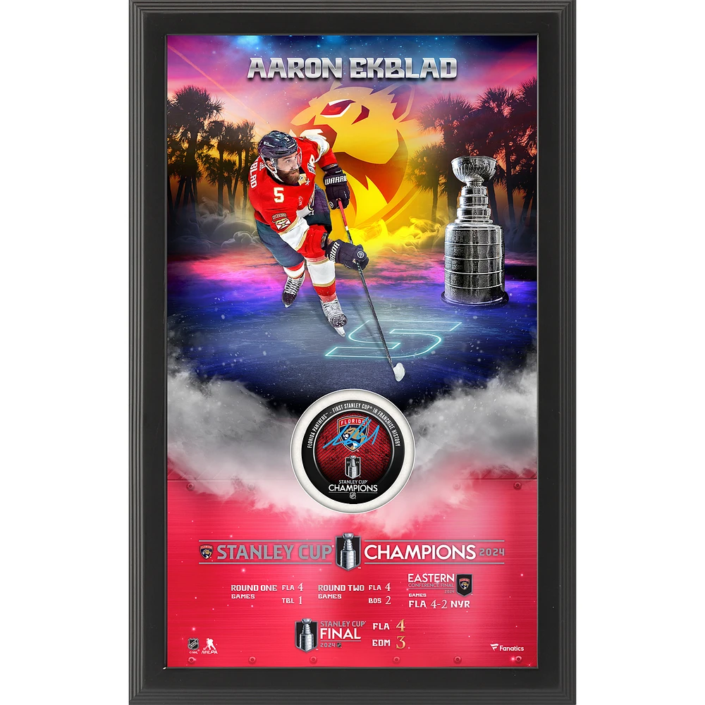 Aaron Ekblad Florida Panthers Autographed 2024 Stanley Cup Champions Framed Hockey Puck Shadowbox with Hockey Puck