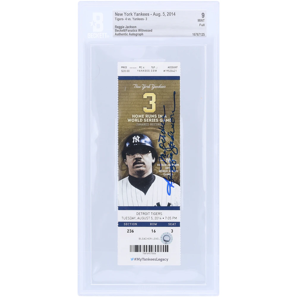 Reggie Jackson New York Yankees Autographed Beckett/Fanatics Witnessed Authenticated 9 Ticket with "Mr. October" Inscription