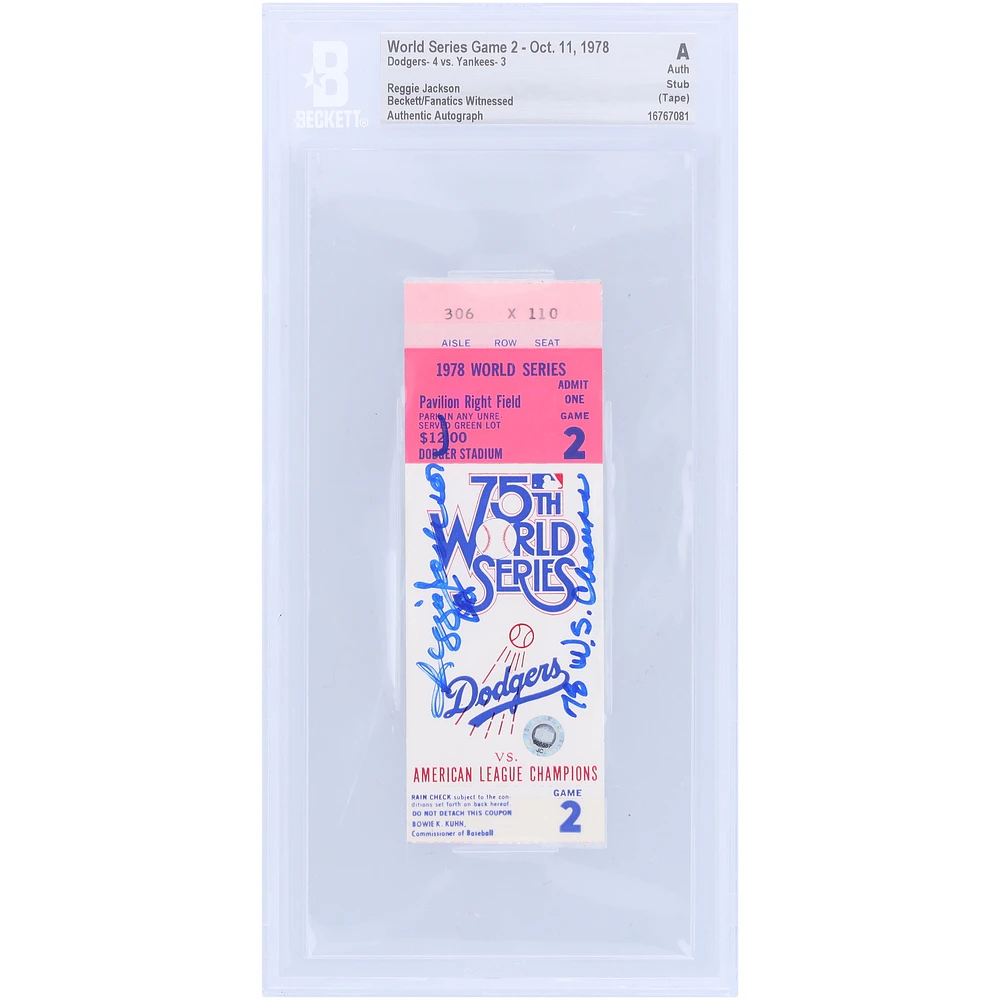 Reggie Jackson New York Yankees Autographed 1978 World Series Game 2 Beckett/Fanatics Witnessed Authenticated 9 Ticket with "78 WS Champs" Inscription
