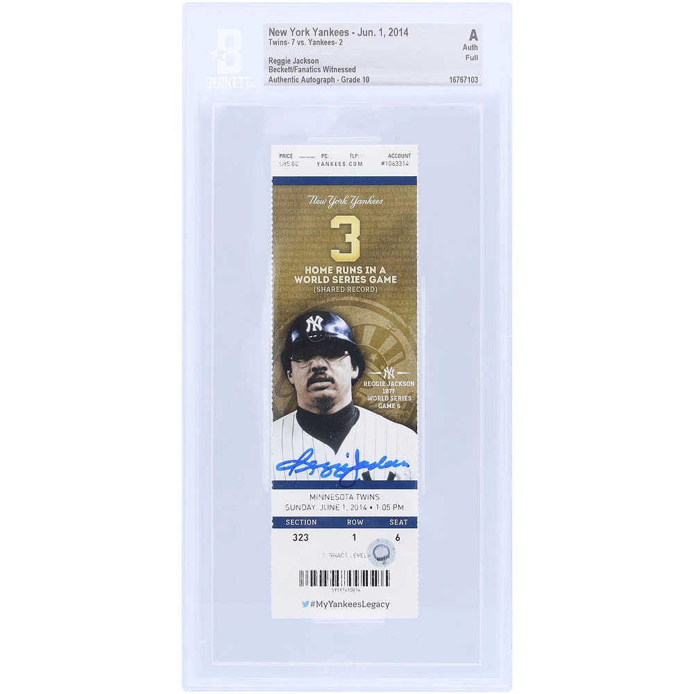 Reggie Jackson New York Yankees Autographed Beckett/Fanatics Witnessed Authenticated 10 Ticket