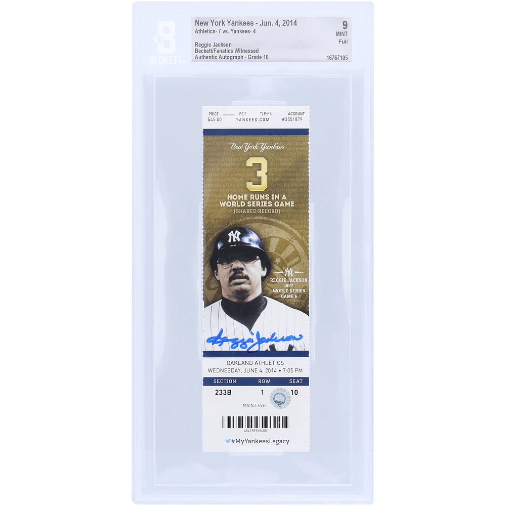 Reggie Jackson New York Yankees Autographed Beckett/Fanatics Witnessed Authenticated 9/10 Ticket