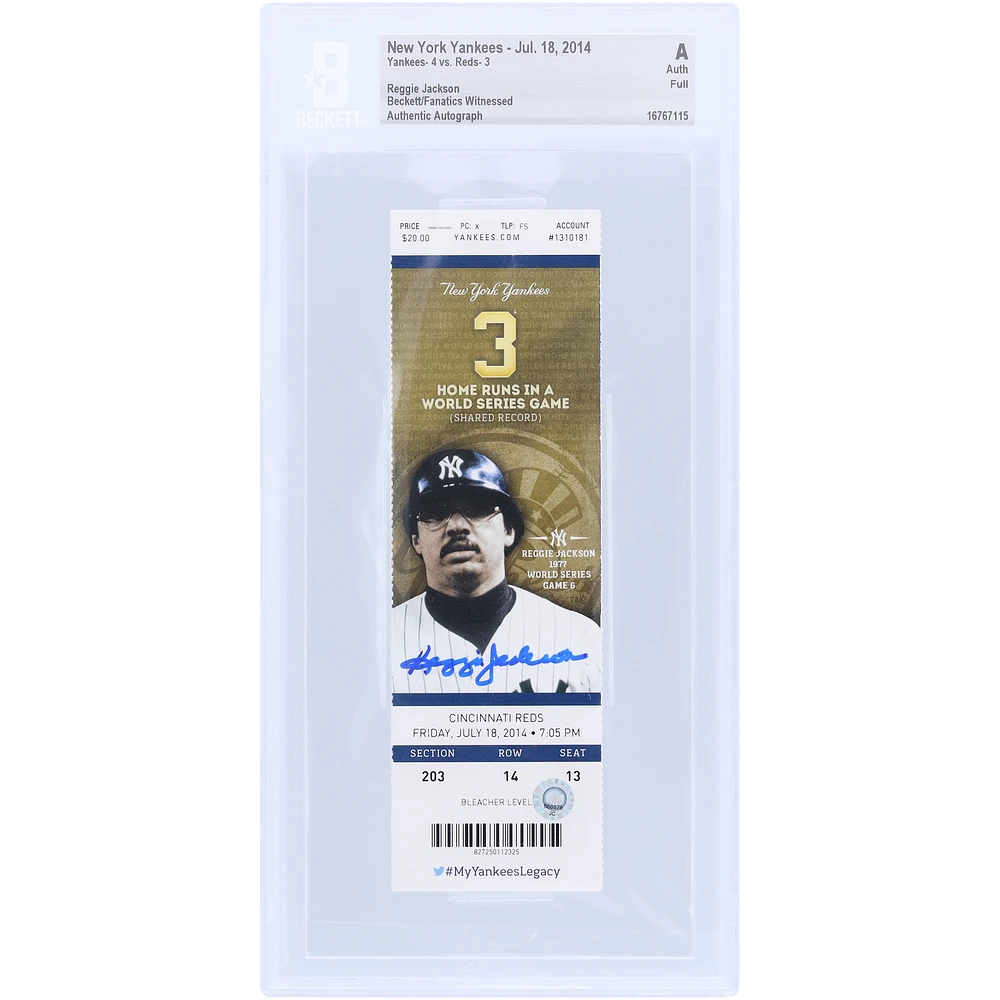 Reggie Jackson New York Yankees Autographed Beckett/Fanatics Witnessed Authenticated Ticket