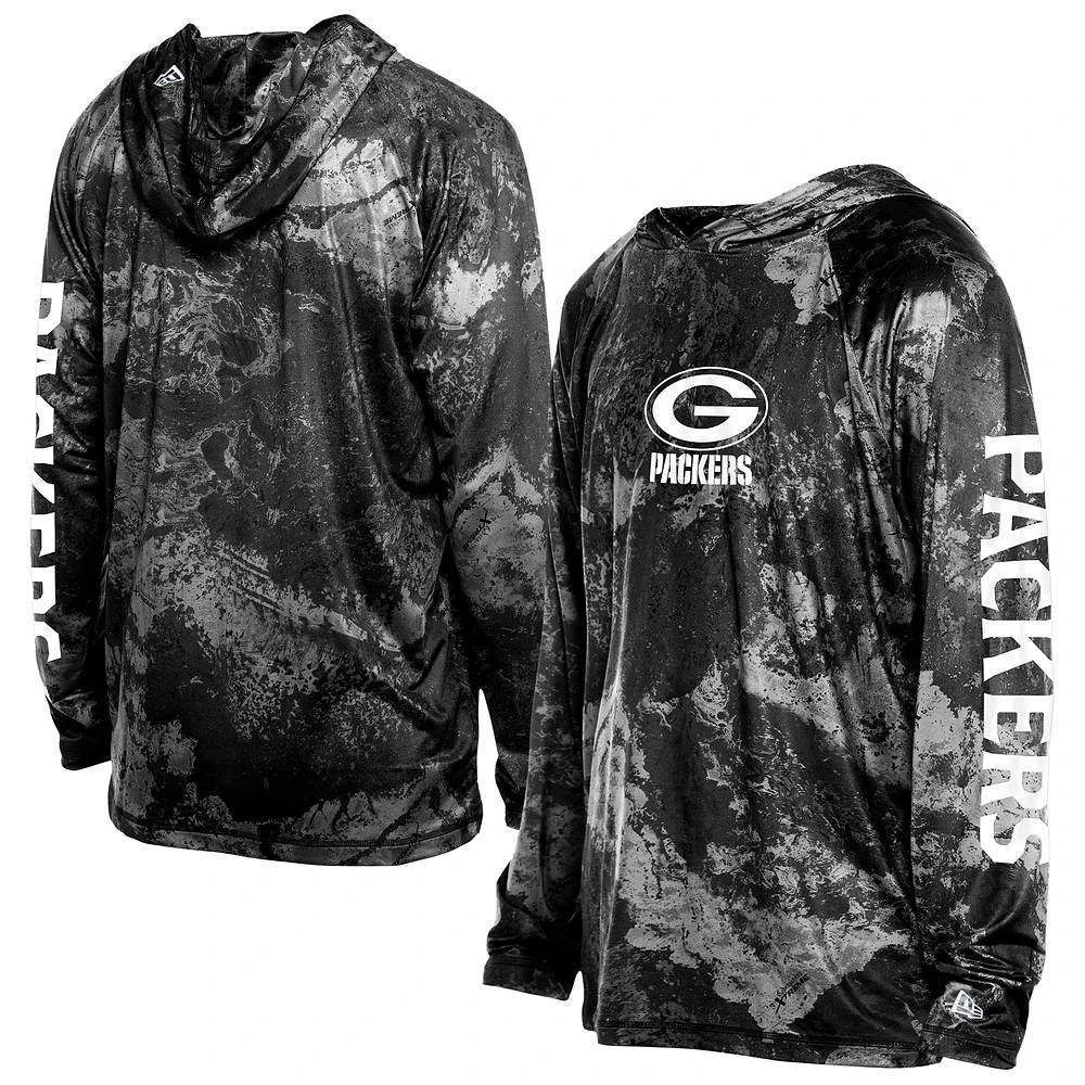 Men's New Era Black Green Bay Packers RealTree Xtreme Camo Raglan Long Sleeve Hooded Top