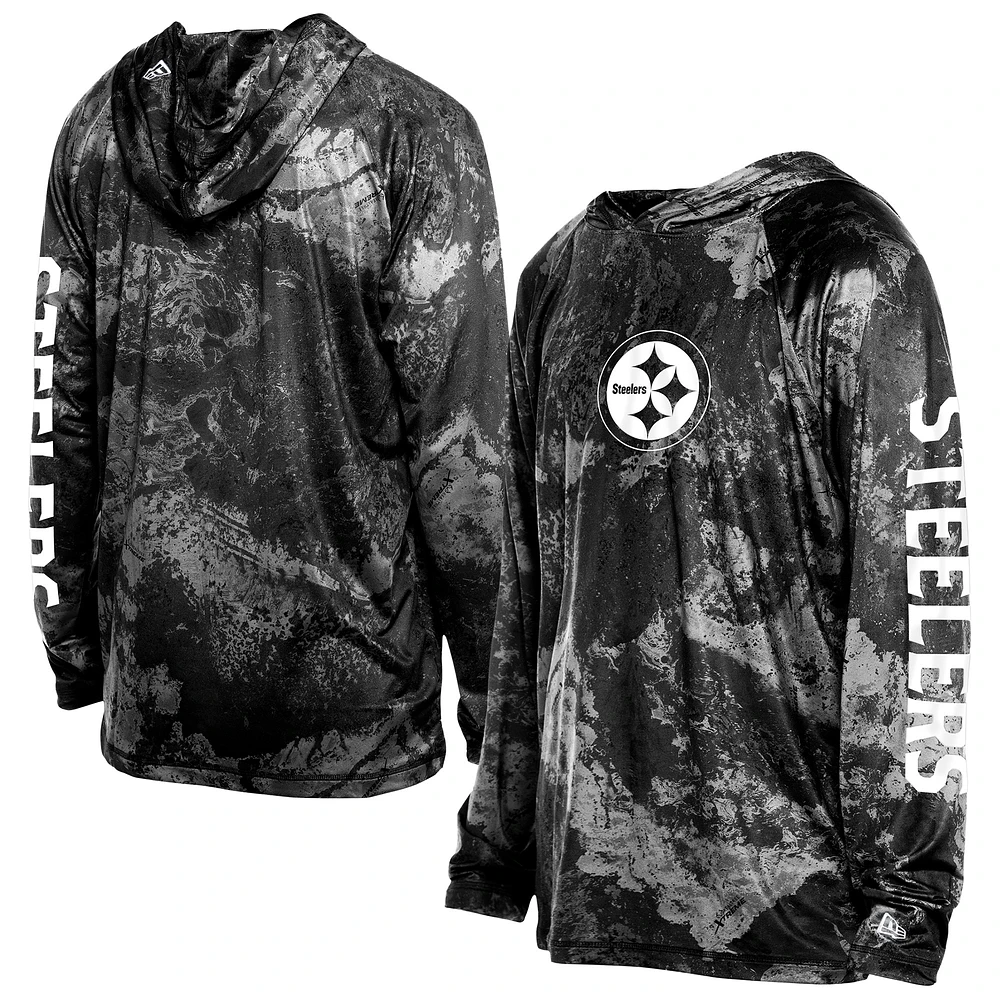 Men's New Era Black Pittsburgh Steelers RealTree Xtreme Camo Raglan Long Sleeve Hooded Top