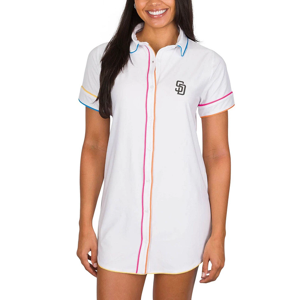 Women's Concepts Sport White San Diego Padres Flutter Knit Button-Up Nightshirt