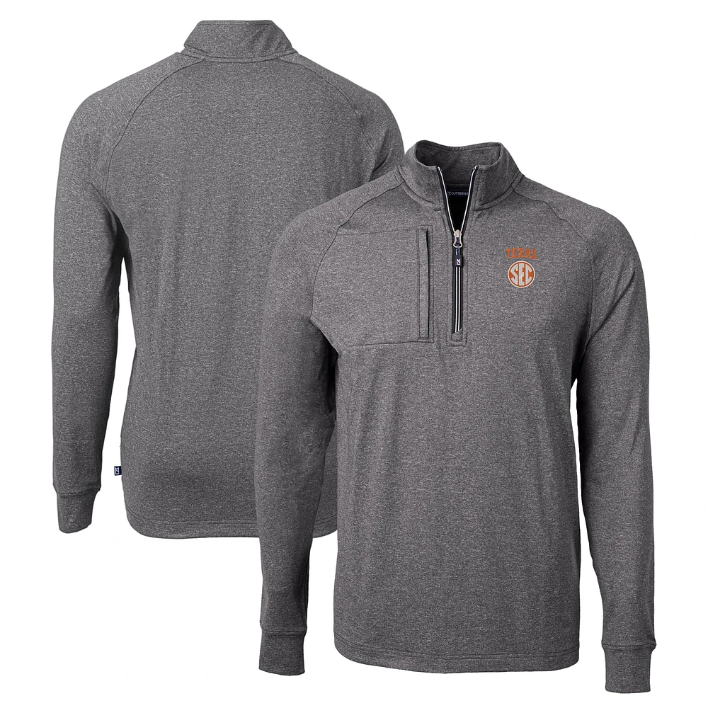 Men's Cutter & Buck Heather Black Texas Longhorns SEC Big & Tall Adapt Eco Knit Heather Quarter-Zip Pullover Top