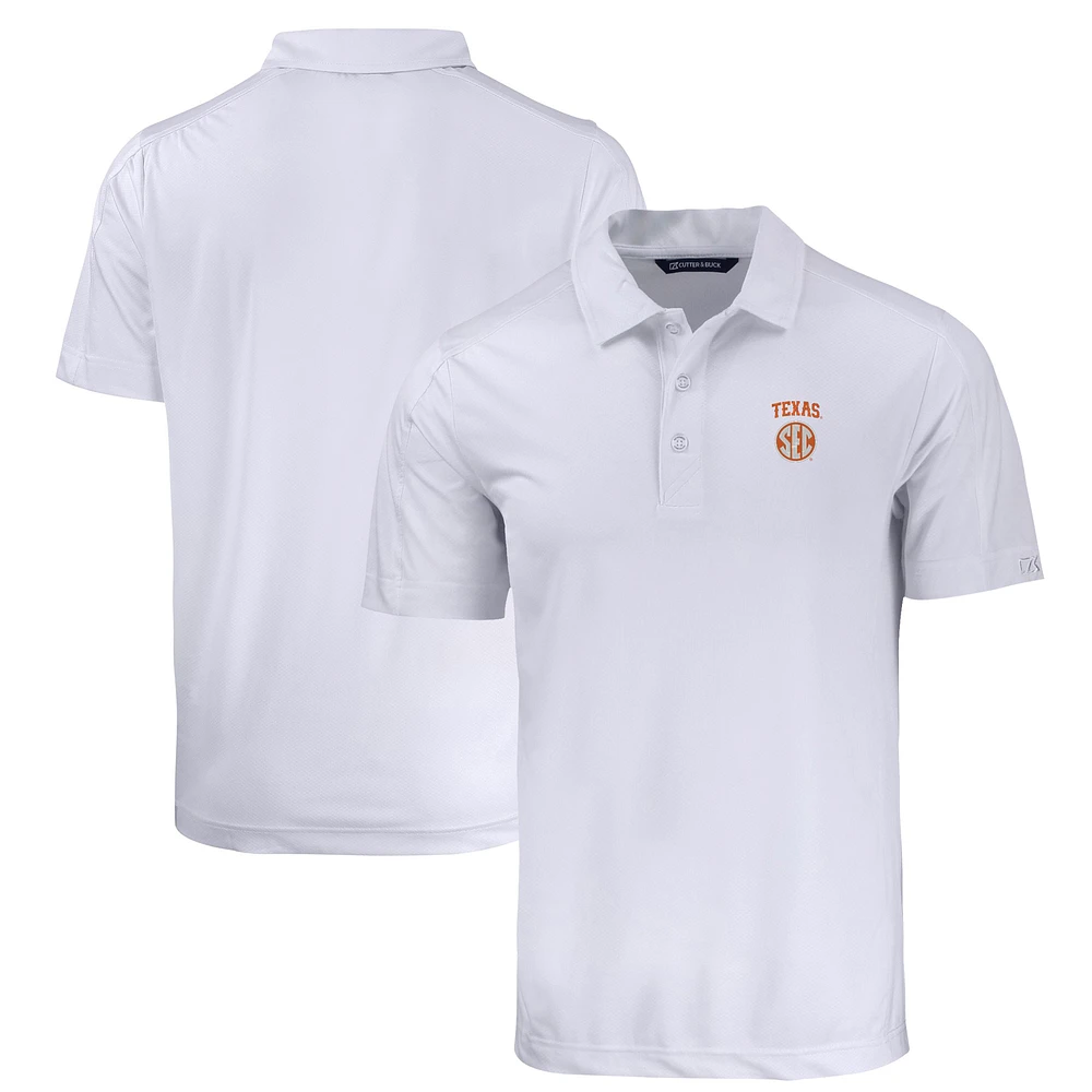 Men's Cutter & Buck White Texas Longhorns SEC Big & Tall Prospect Eco Textured Stretch Recycled Polo
