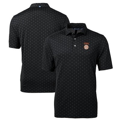 Men's Cutter & Buck Black Texas Longhorns SEC Big Tall Virtue Eco Pique Tile Print Recycled Polo