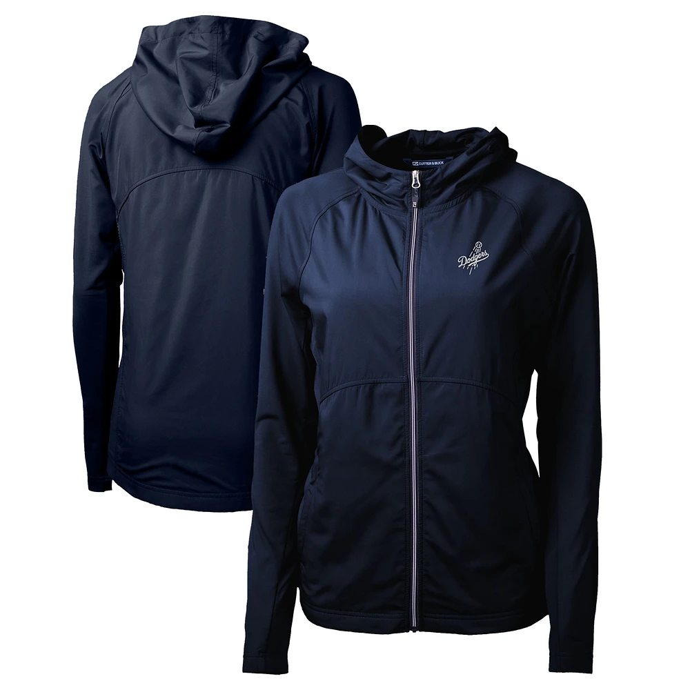 Women's Cutter & Buck Navy Los Angeles Dodgers Adapt Eco Knit Hybrid Recycled Raglan Full-Zip Hoodie