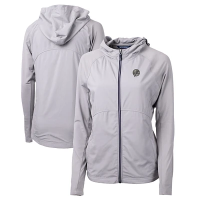 Women's Cutter & Buck Gray New York Yankees Adapt Eco Knit Hybrid Recycled Raglan Full-Zip Hoodie