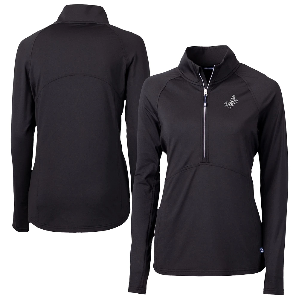 Women's Cutter & Buck Black Los Angeles Dodgers Adapt Eco Knit Stretch Recycled Half-Zip DryTec Top