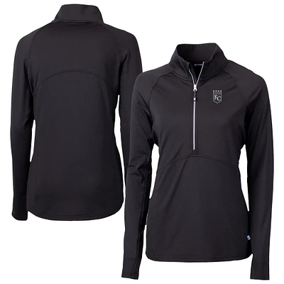 Women's Cutter & Buck Black Kansas City Royals Adapt Eco Knit Stretch Recycled Half-Zip DryTec Top