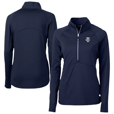 Women's Cutter & Buck Navy Minnesota Twins Adapt Eco Knit Stretch Recycled Half-Zip DryTec Top
