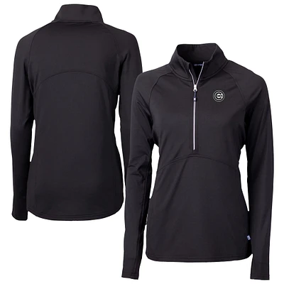 Women's Cutter & Buck Black Chicago Cubs Adapt Eco Knit Stretch Recycled Half-Zip DryTec Top