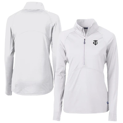 Women's Cutter & Buck White Minnesota Twins Adapt Eco Knit Stretch Recycled Half-Zip DryTec Top