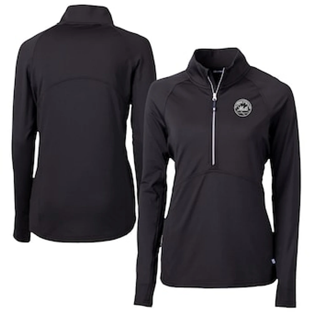 Women's Cutter & Buck Black New York Mets Adapt Eco Knit Stretch Recycled Half-Zip DryTec Top