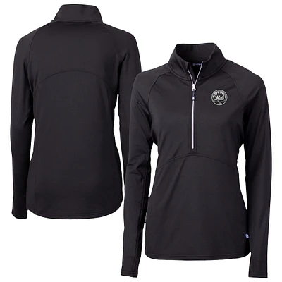 Women's Cutter & Buck Black New York Mets Adapt Eco Knit Stretch Recycled Half-Zip DryTec Top