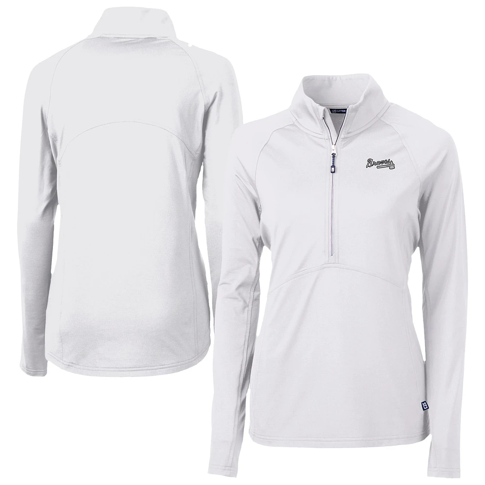 Women's Cutter & Buck White Atlanta Braves Adapt Eco Knit Stretch Recycled Half-Zip DryTec Top