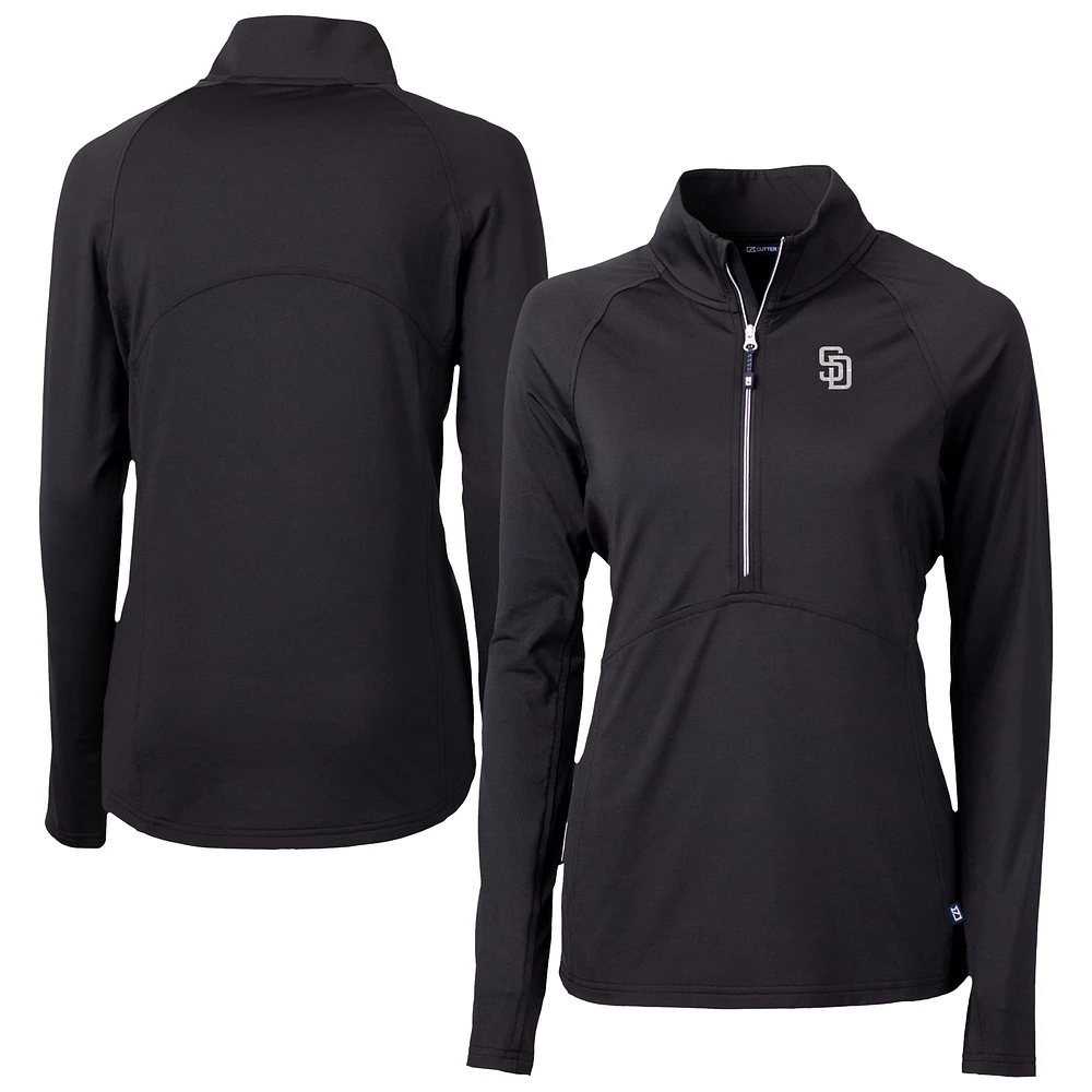 Women's Cutter & Buck Black San Diego Padres Adapt Eco Knit Stretch Recycled Half-Zip DryTec Top