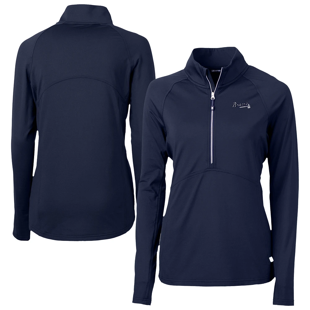 Women's Cutter & Buck Navy Atlanta Braves Adapt Eco Knit Stretch Recycled Half-Zip DryTec Top