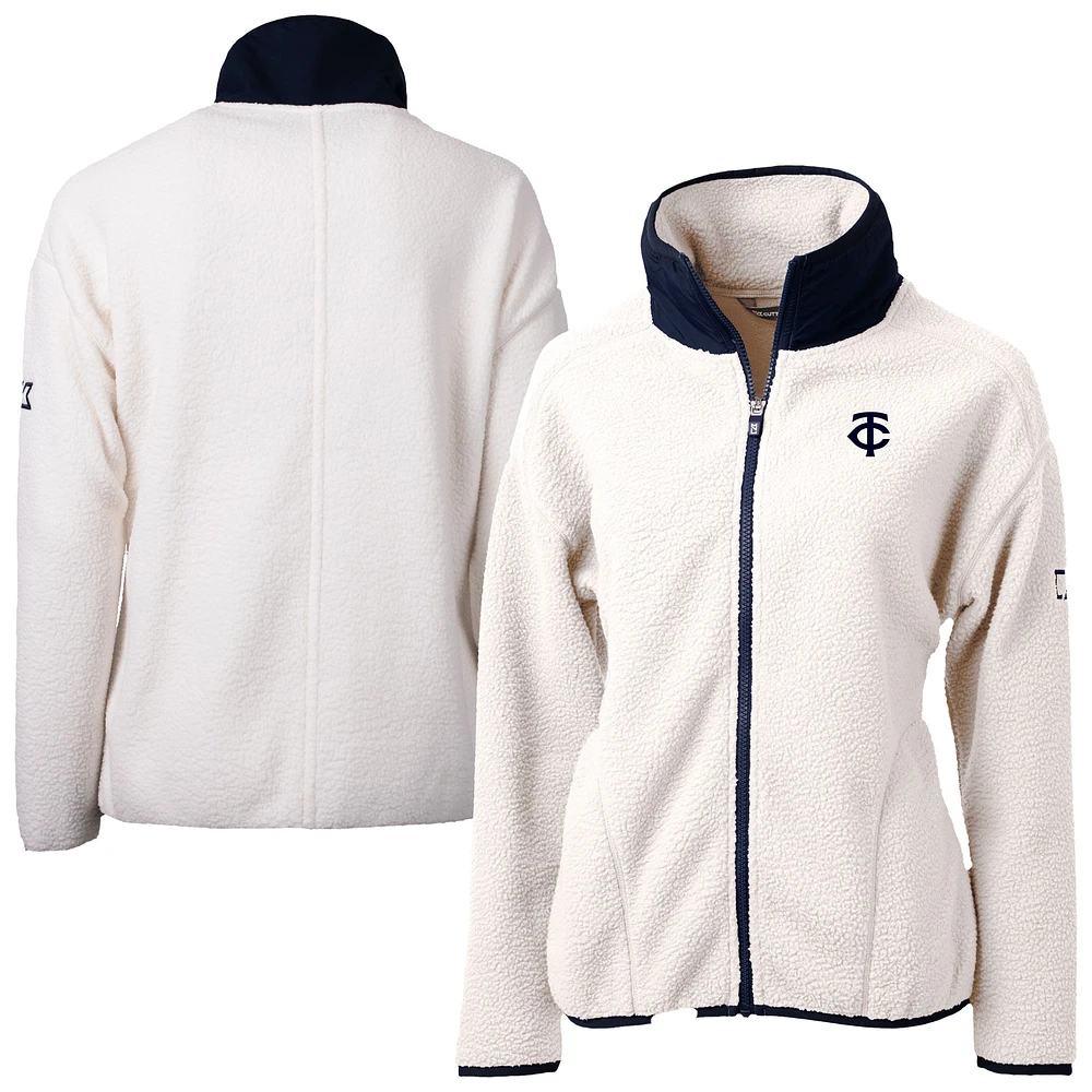 Women's Cutter & Buck White Minnesota Twins Cascade Eco Sherpa Fleece Full-Zip Jacket