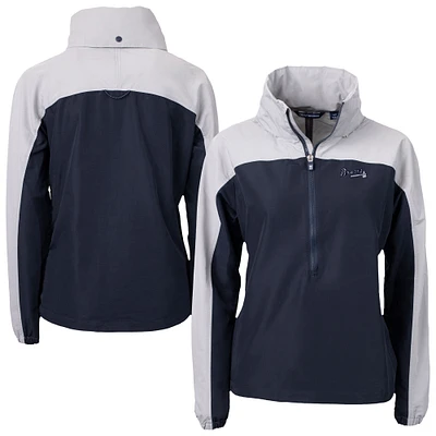Women's Cutter & Buck Navy/Gray Atlanta Braves Charter Eco Recycled Half-Zip Anorak Jacket