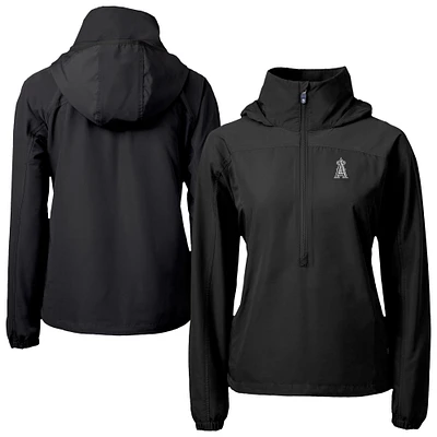 Women's Cutter & Buck Black Los Angeles Angels Charter Eco Recycled Half-Zip Anorak Jacket
