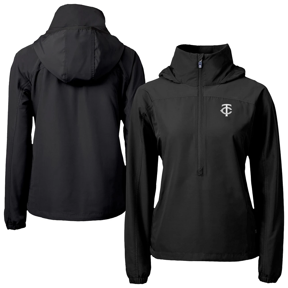 Women's Cutter & Buck Black Minnesota Twins Charter Eco Recycled Half-Zip Anorak Jacket