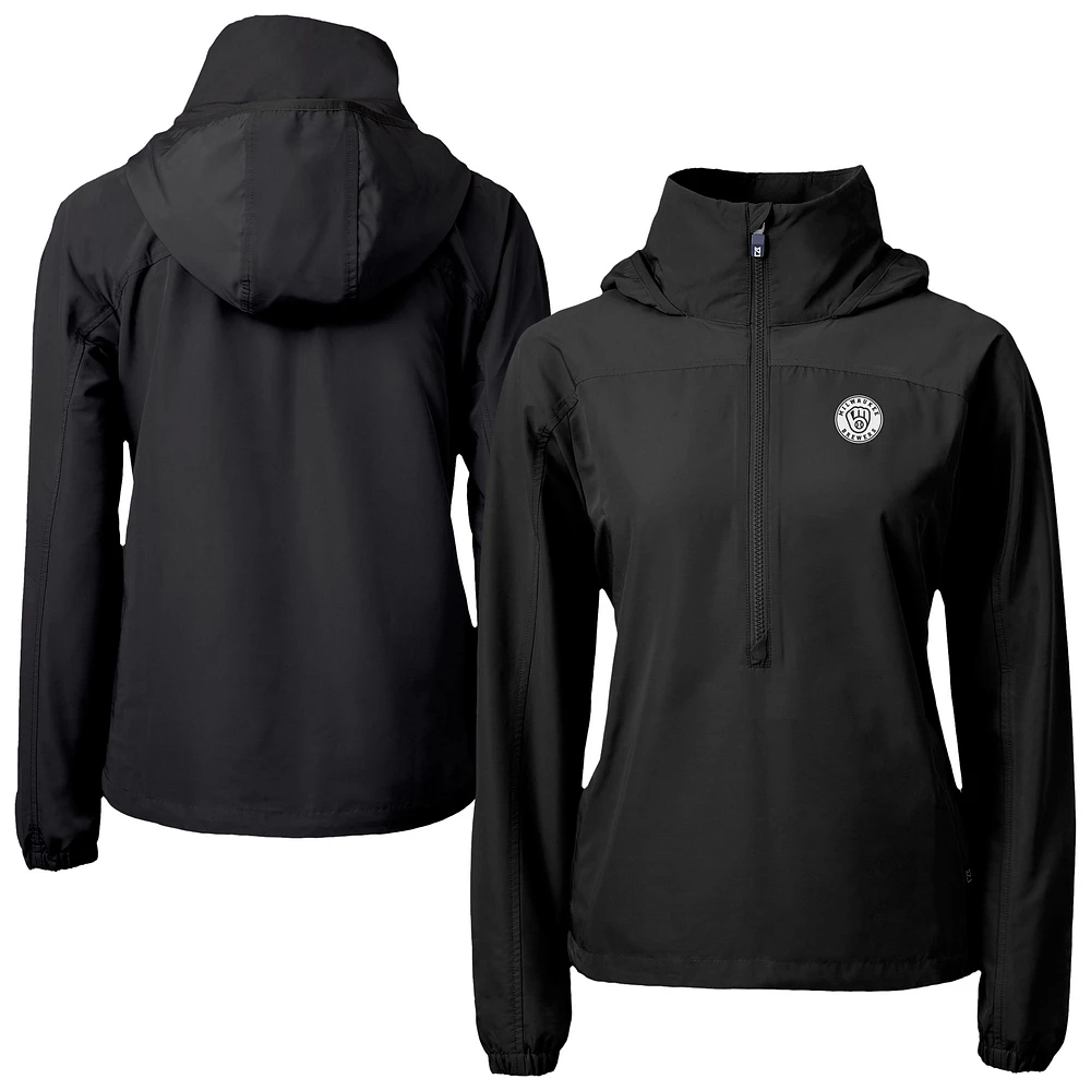 Women's Cutter & Buck Black/ Milwaukee Brewers Charter Eco Recycled Half-Zip Anorak Jacket
